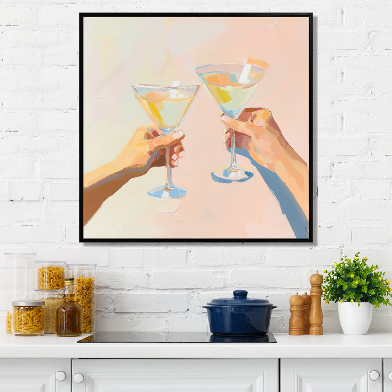 Martini Cocktail Drink Friends II - Liquor, art mural pour le salon, Impression encadrée flottante, H 36 po x l 36 po, Noir