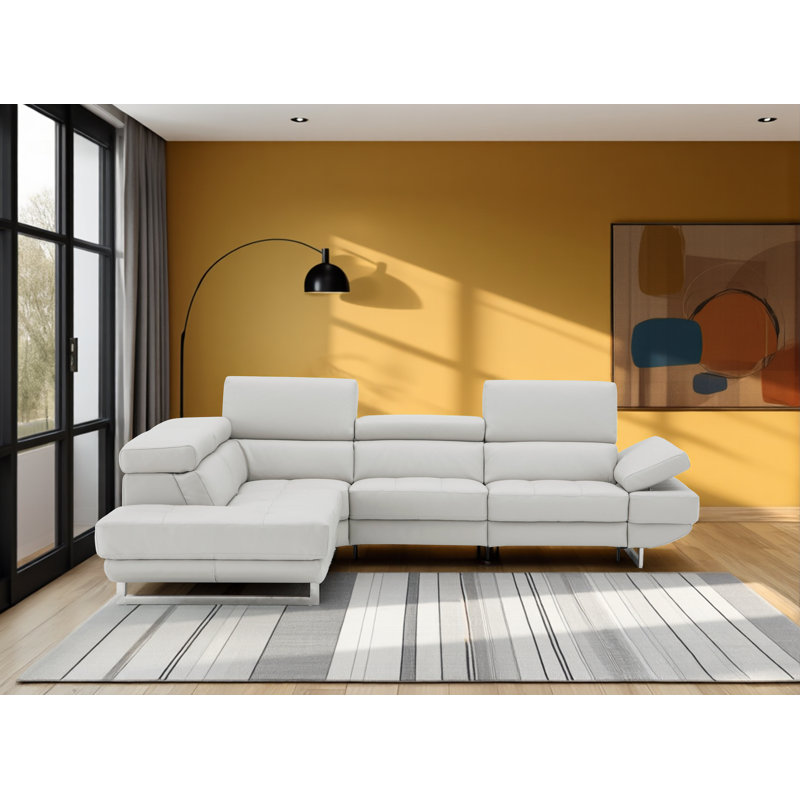 Cartagena Faux Leather L-Shaped Sectional, Silver Gray Genuine Leather, Left Hand Facing