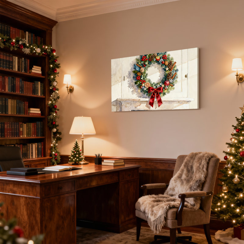 Guirlande de Noël sur cheminée, ensemble de 3 impressions d'art sur toile, H 12 po x l 18 po
