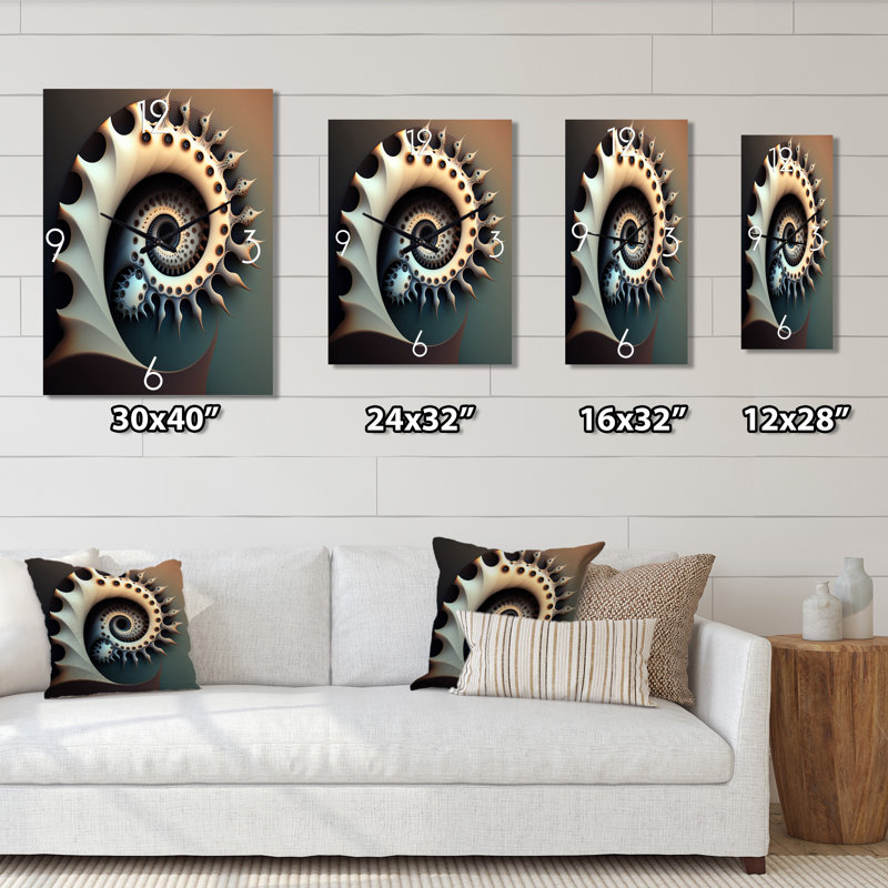 Monochromes Fractal Beauty II - Très grandes horloges murales géométriques modernes, H 40 po x l 30 po x P 1 po