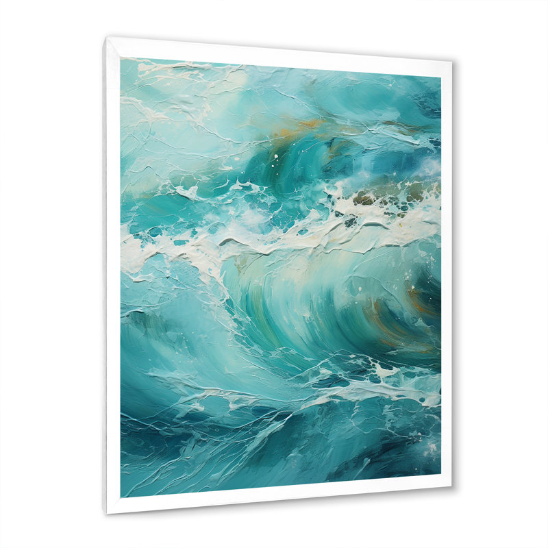 Impression sur toile Ocean Teal Wave Expression II - Coastal Waves, H 32 po x l 24 po x P 1 po, Cadre simple blanc
