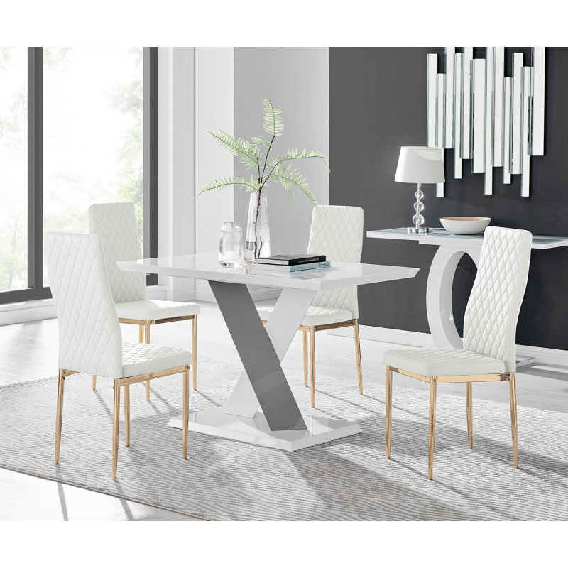 Eubanks 5 - Piece Dining Set, White/Gold