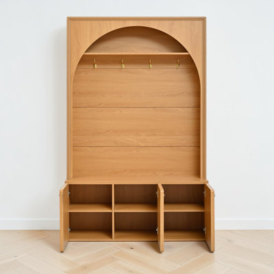 Hall Tree With Storage Bench, Coat Hook Storage, Arched Design, Contemporary, Entryway Organization