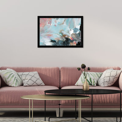 Blue Pink Abstract Paint Glam Modern Framed Art Print For Bedroom