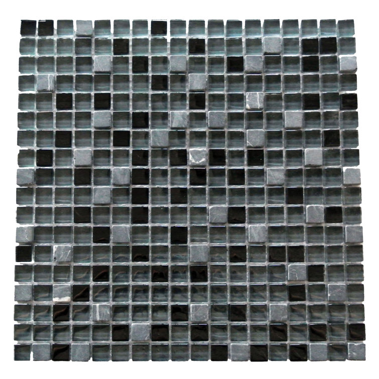 Quartz 0.63" x 0.63" Natural Stone/Glass Grid Mosaic Wall & Floor Tile