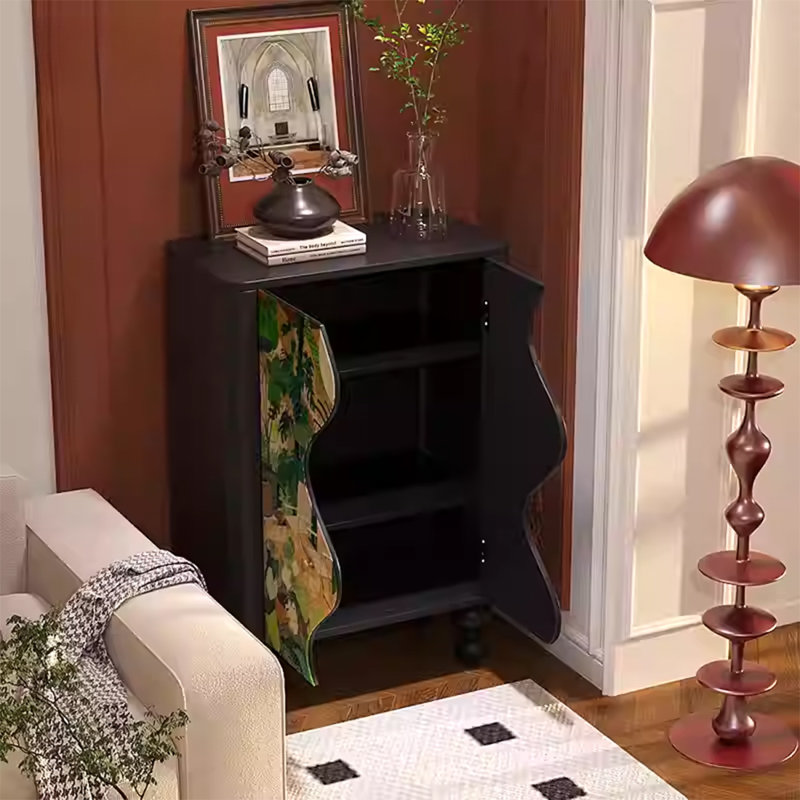Walnut Storage Cabinet with Metal Handles