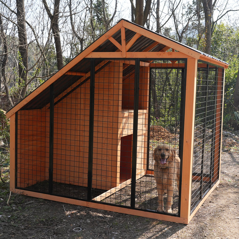 Wooden Outdoor Dog Kennel With Steel Roof For Medium To Large Dog Outside