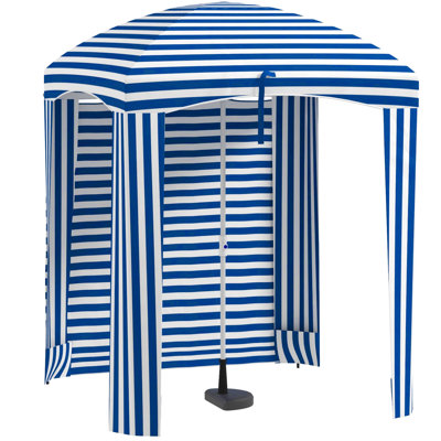 5.9'X5.9' Beach Umbrella With Wall Features - Blue & White, Portable, Guard, Sandbags, Carry Sack Movable Walls White Stripe, 5.9'X5.9', , Case
