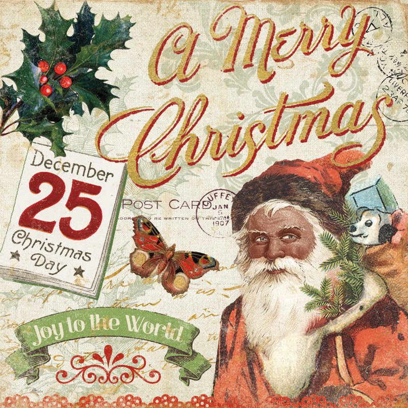 Vintage Christmas II Santa by Pela Studio - Wrapped Canvas Painting, 91cm H x 91cm W x 3.8cm D