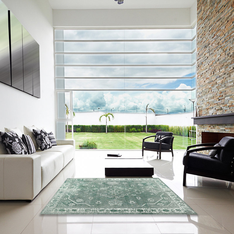 Tapis contemporain vert mer, Carré 6 pi