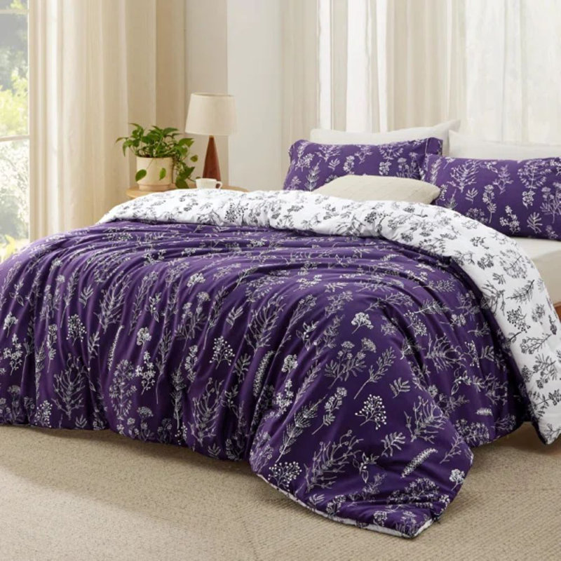 Best Seller Bedsure Comforter Set Reversible Cute Floral Bedding, 89GSM, Mineral Blue, Cal King