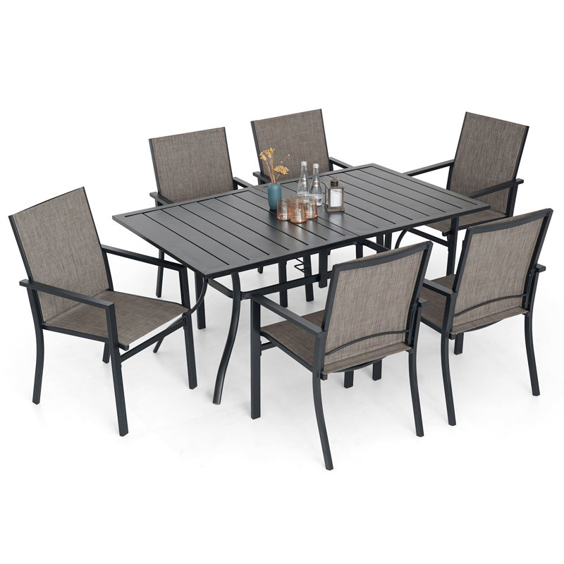 Ensemble repas extérieur pour 6 personnes avec fauteuils, Brun