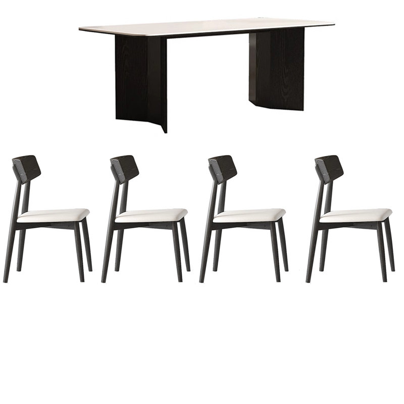 Rock-slab Dining Table With Solid Oak Chairs., 29.53"H x 55.12"L x 31.5"W