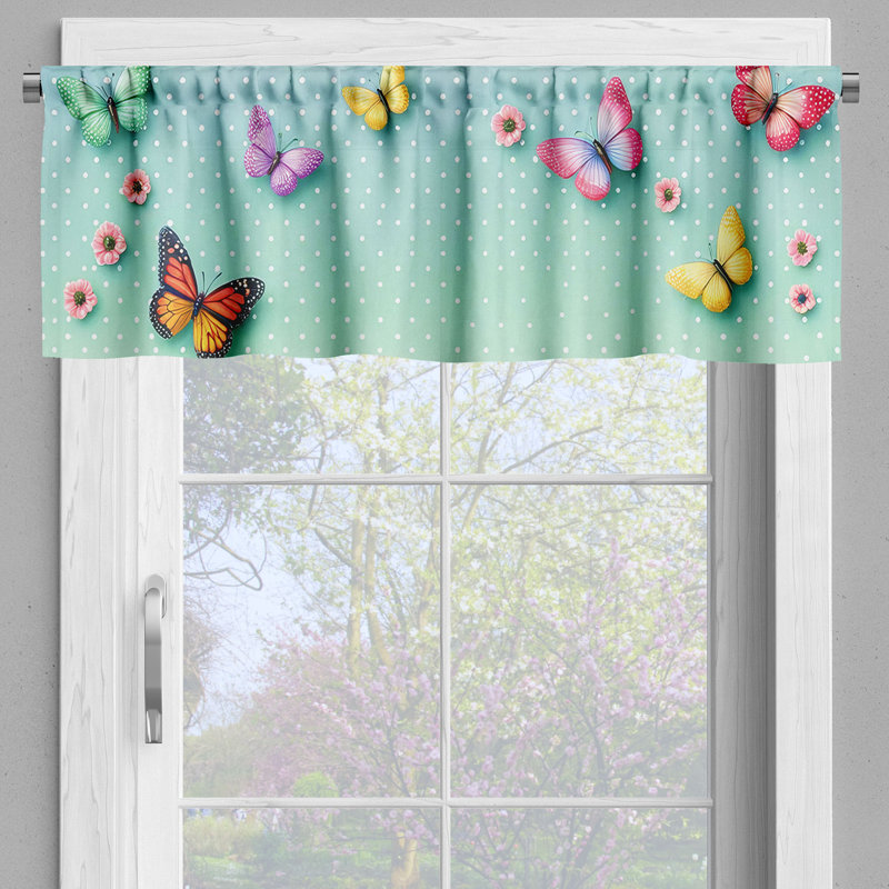 Almond Green Butterfly Satin Rod Pocket Valance