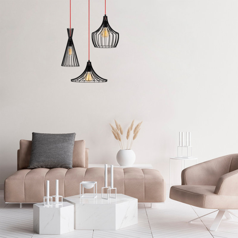 Lustre industriel moderne, structure en métal noir, 21,7 po de diamètre x 44,5 po de hauteur | Hauteur réglable, longueur de câble de 90 cm | 3 x douilles E27, 40 W maximum | Éclairage élégant pour la maison et le bureau