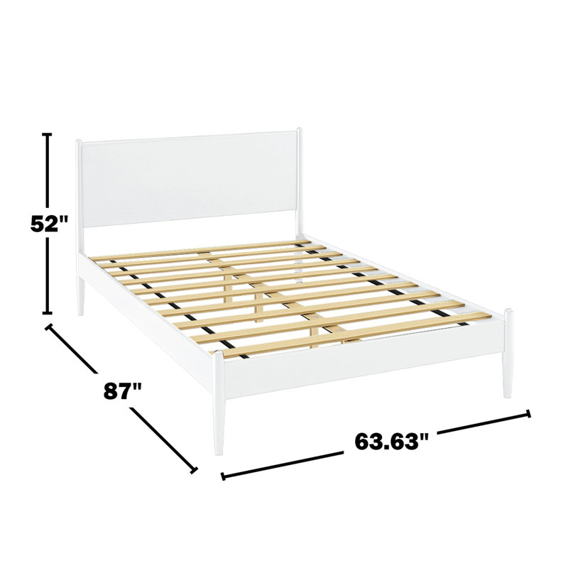 Base de lit en bois, lit plateforme Mid-Century pour la maison, Blanc, Grand lit