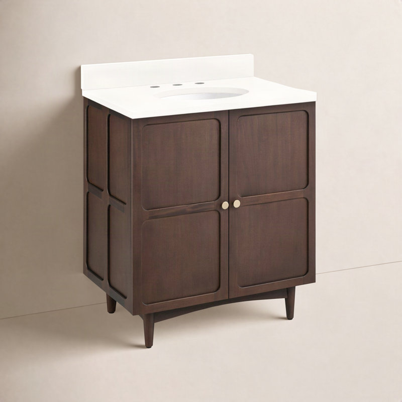 Delavan 30" Single Bathroom Vanity, Arctic White Quartz, 8" Widespread