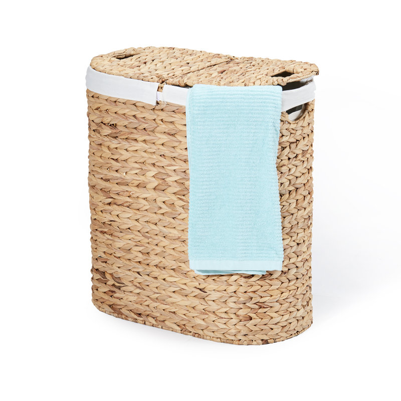 Sustainable Handwoven Double Lidded Oval Hamper Sorter, Water Hyacinth