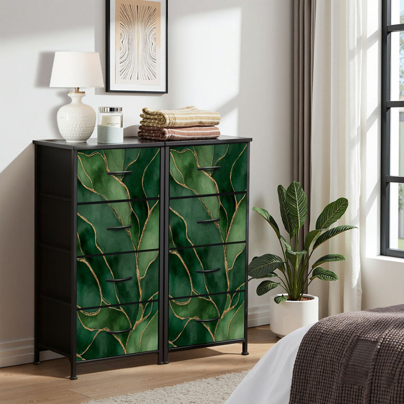 4 Drawer Dresser for Bedroom, Narrow Chest of Drawers, Wooden Top and Study Iron Frame 18"x37.5"-(WxH)