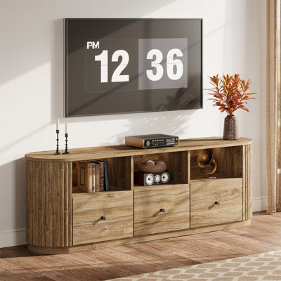 70.87" TV Stand for TVs up to 80", Modern Curved Media Console with 3 Drawers and Open Storage, Fluted Design