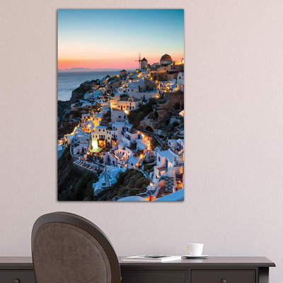 Santorini Evening 1 Piece Wrapped Canvas Wall Art