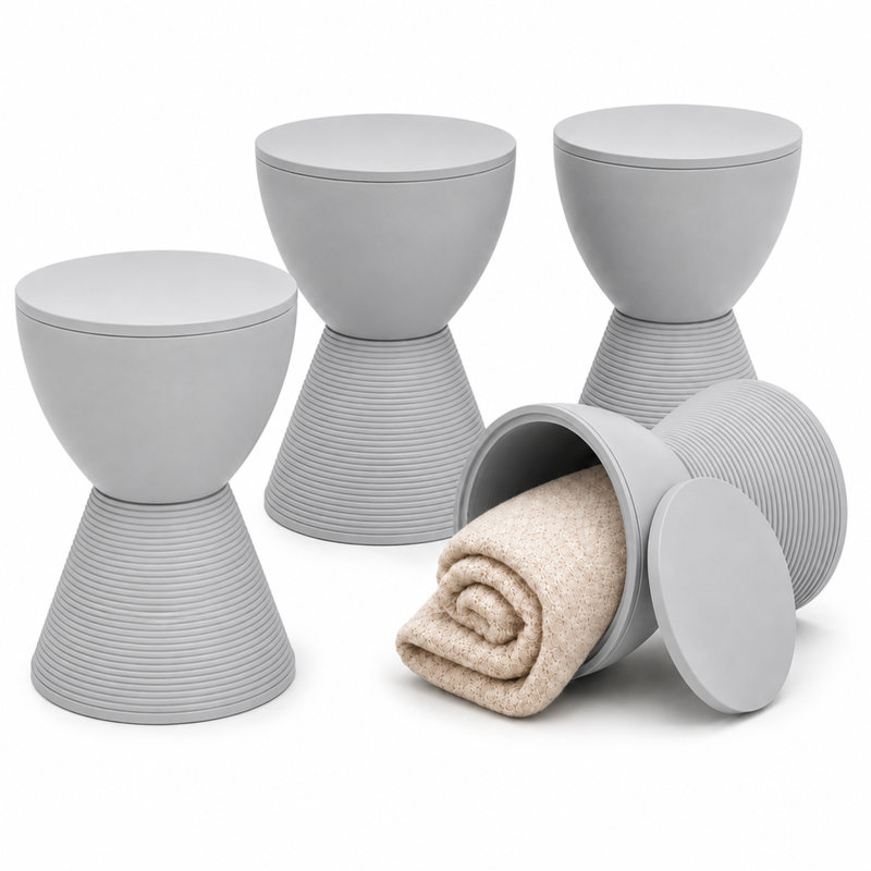 Table de bout tambour en sablier Durant Durant, Set of 4, Gris clair