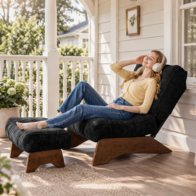 Corduroy Accent Chair with Ottoman,Adjustable Backrest Folding Lounge Chair with Footrest