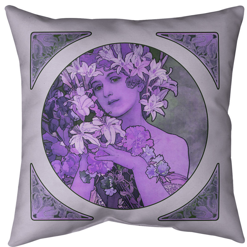 Insert de coussin alphonse mucha couronne of fleurs, 18 po x 18 po, Duvet synthétique, Mauve