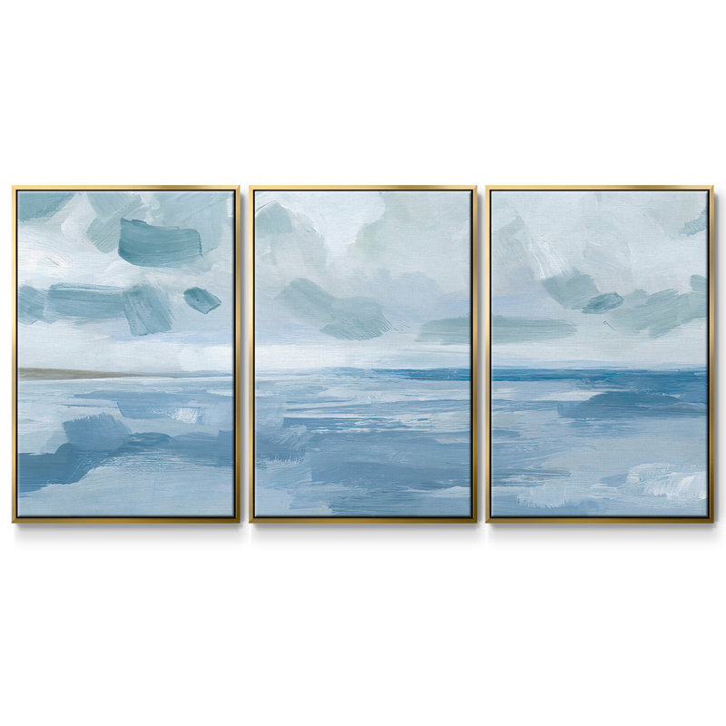 Calm Seascape I - Multi Piece Framed Canvas, 40" H x 78" W, Gold Framed