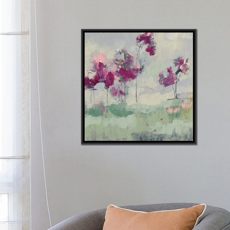 " Fuchsia Treeline I " by Jennifer Goldberger, 18" H x 18" W x 1.5" D, Black Framed Canvas, No Mat