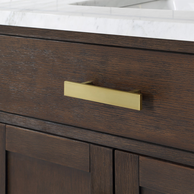 Chestnut 30" Carrara White Marble Countertop Bath Vanity with Faucet, Faucet Included, Brown Oak