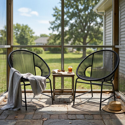 Outdoor Patio Wicker Chair, Pe Rattan & Iron Frame, Set Of 2