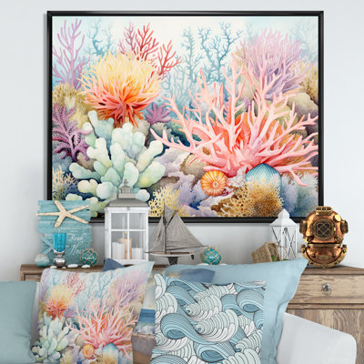 «Colorful Coral Reef Heaven II - Coastal Coral Under Water», reproduction d'art sur toile encadrée