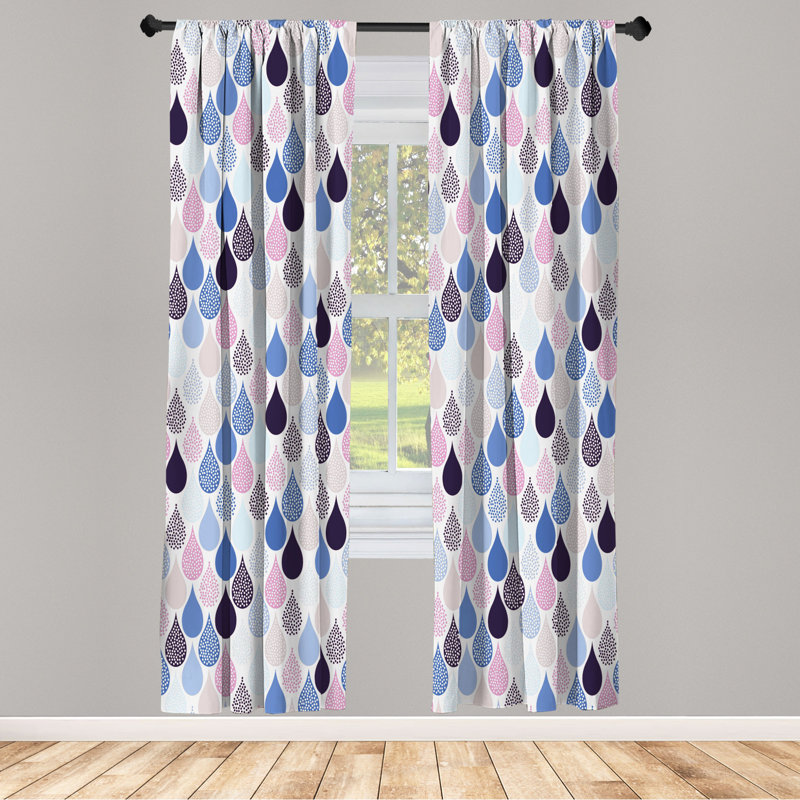 Microfiber Floral Semi-Sheer Rod Pocket Curtain Panels, 28" W x 95" L, Blue/Gray/Black/Pink