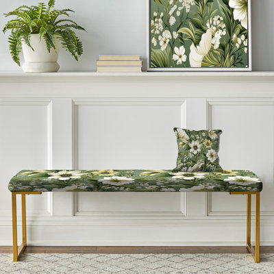 Banc floral rembourré or