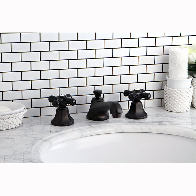 Kingston Brass Duchess Two-Handle 3-Hole Deck Mount Widespread Bathroom Faucet with Brass Pop-Up Drain, Oil Rubbed Bronze