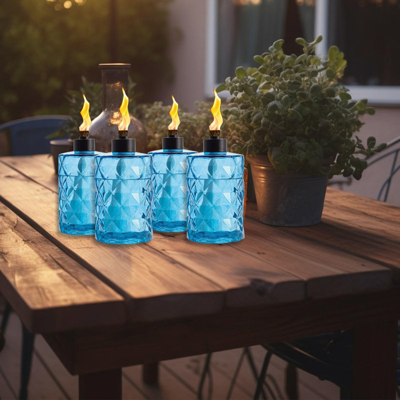 DIKAIDA 4 Pack Glass Table Torches, Citronella Table Top Torches With Wick And Cap For Outdoor, Refillable Landscape Lanterns For Yard, Patio