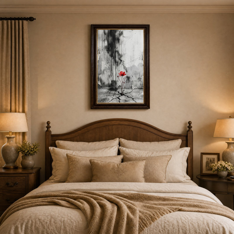 Tableau sur toile « Coquelicot rouge poussant sur du béton fissuré », 18"H x 12"W