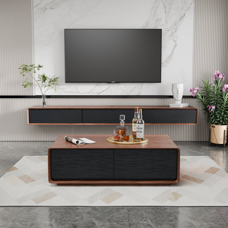 47" Handmade Coffee Table with 4 Drawers for Ample Storage Space, Black