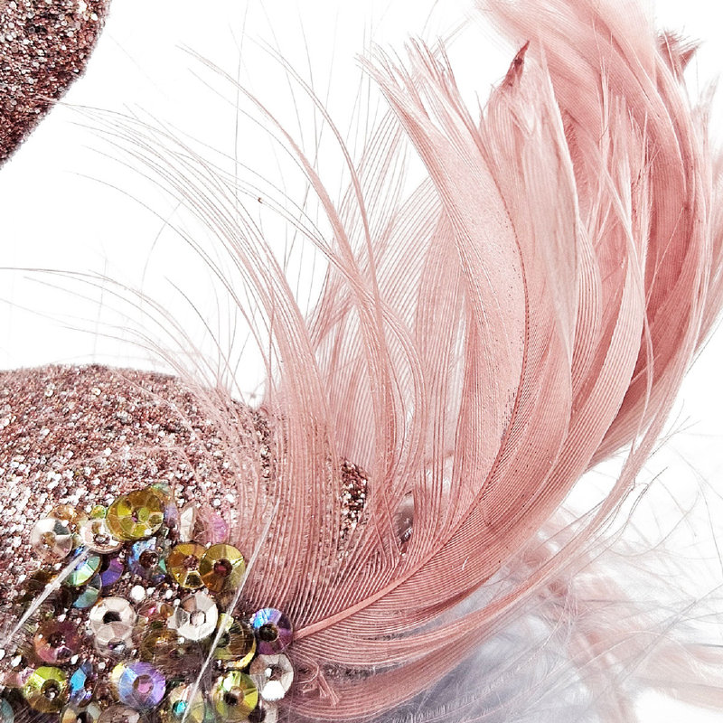 Set of 6 Pink and Blue Feathered Plastic Swan Ornaments