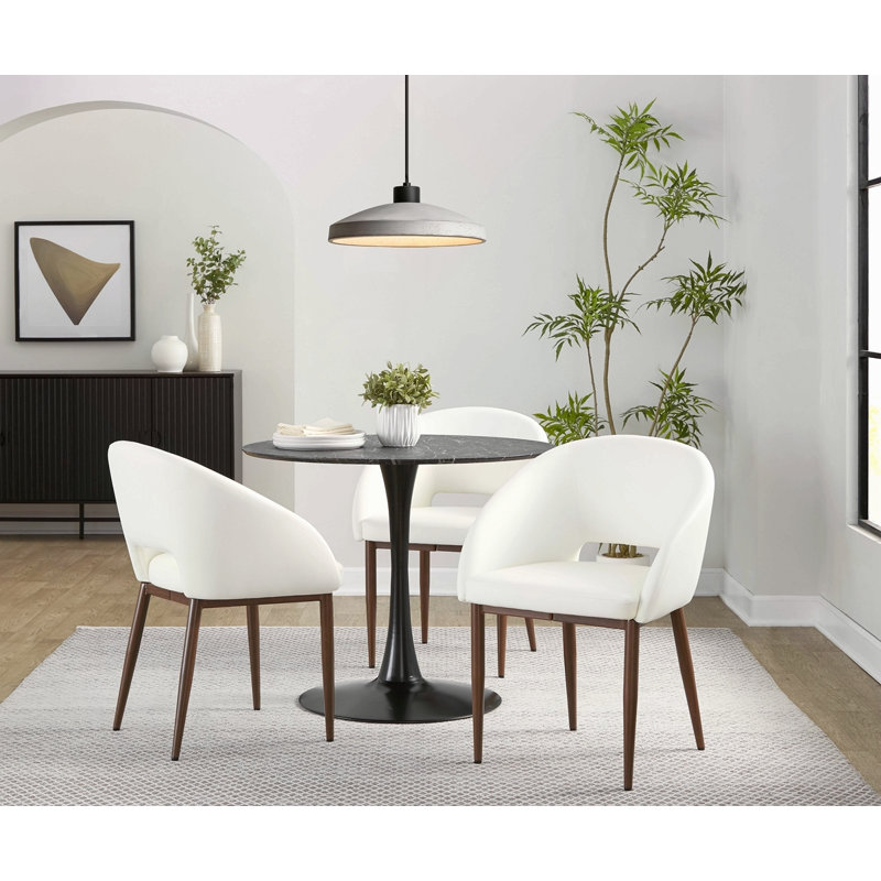 Chaise en métal noyer et similicuir, Blanc