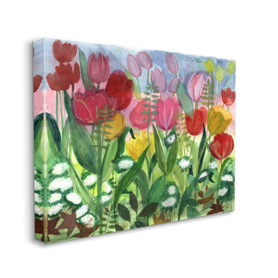 " Lush Varied Spring Tulips Blooming Flower Meadow " Painting Print