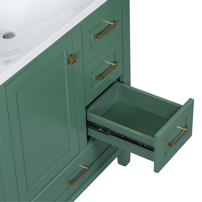 Meuble-lavabo moderne avec rangement spacieux et matériaux de qualité supérieure, Vert, Or