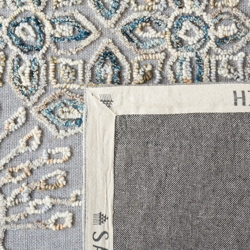 Piketon Floral Hand-Woven wool/Cotton Gray/Beige Area Rug, Square 6'