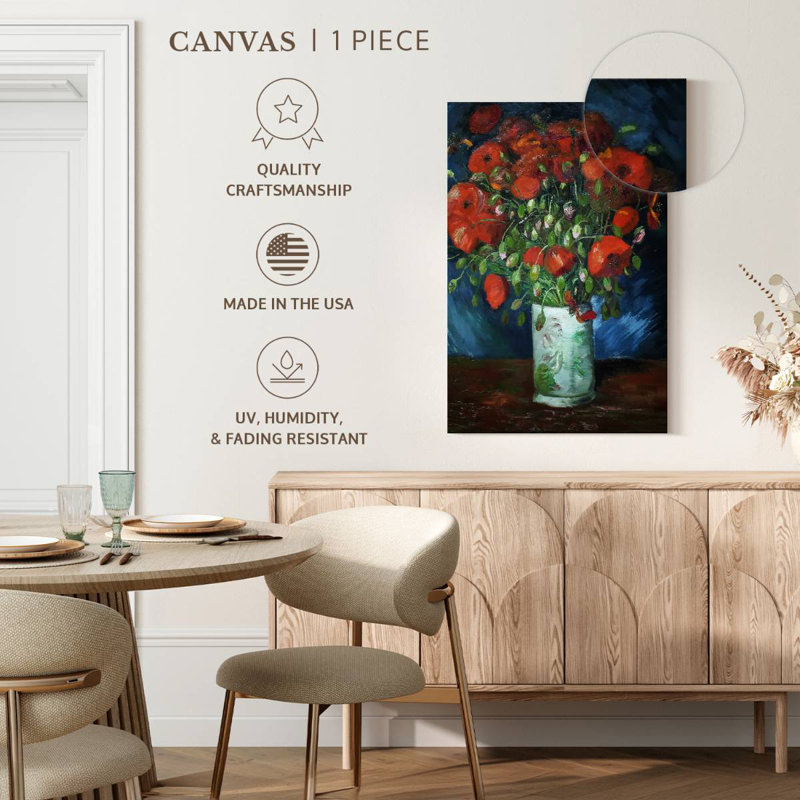 Vase Harnek avec coquelicots rouges, H 24 po x l 16 po