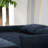 Modern Living Room Futon With Navy Upholstery And Adjustable Back Feature Couch In , Interface Storage Space