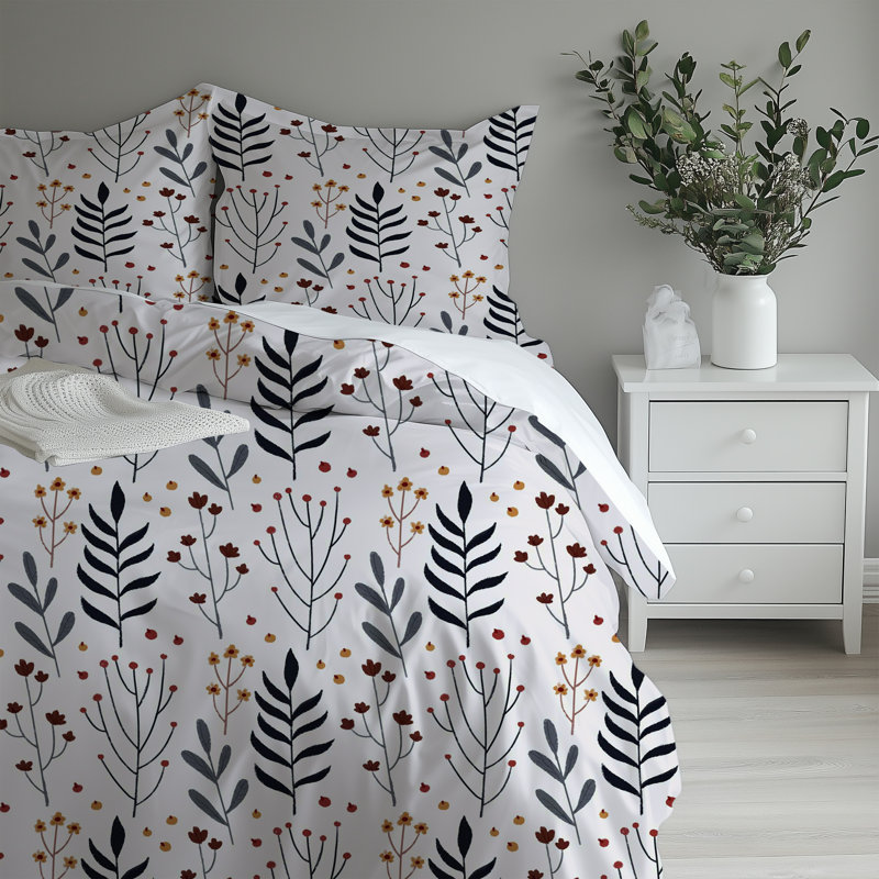 Microfiber Comforter Set, Twin Comforter + 2 Standard Shams, White Floral