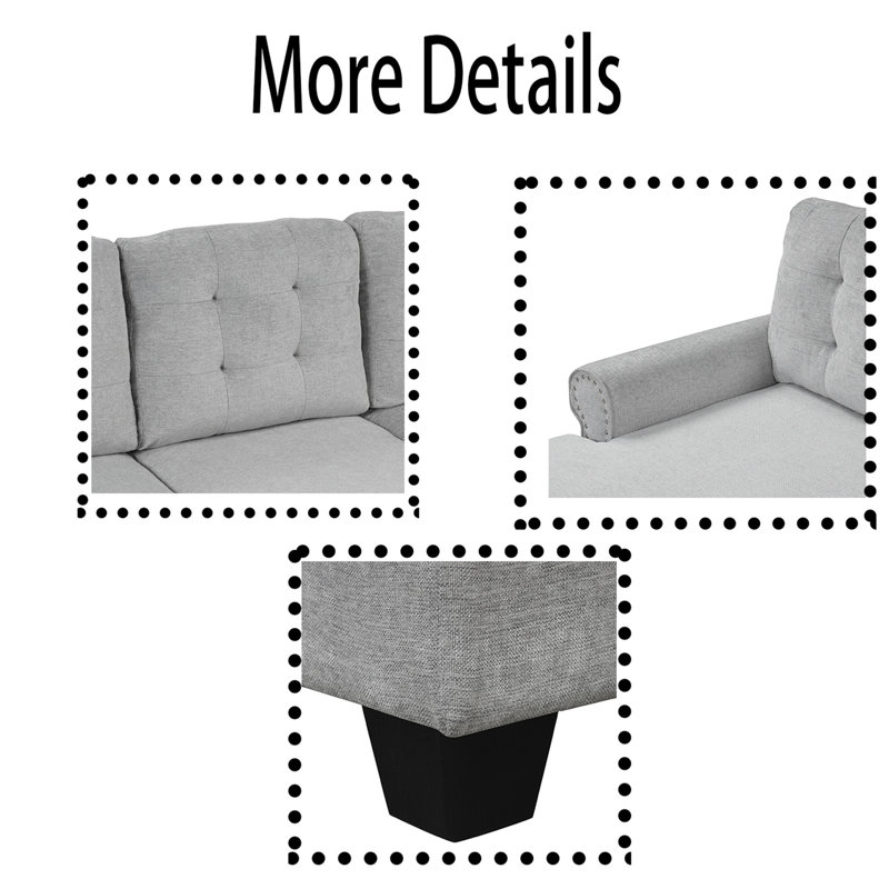 Upholstered U-Shaped Sectional Symmetrical, Gray 100% Linen