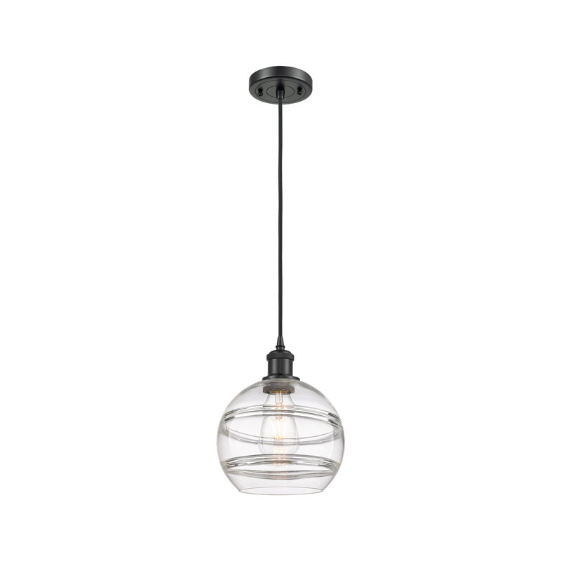 Luminaire suspendu 1 lumière Ballston Natick, H 9,88 po x l 8 po x P 8 po, Transparent, Noir mat