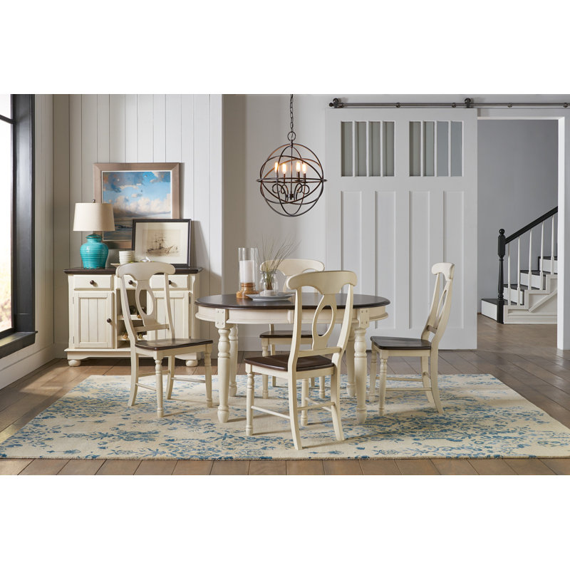 Letizia Extendable Solid Rubberwood Dining Table, Cocoa Bean/Chalk